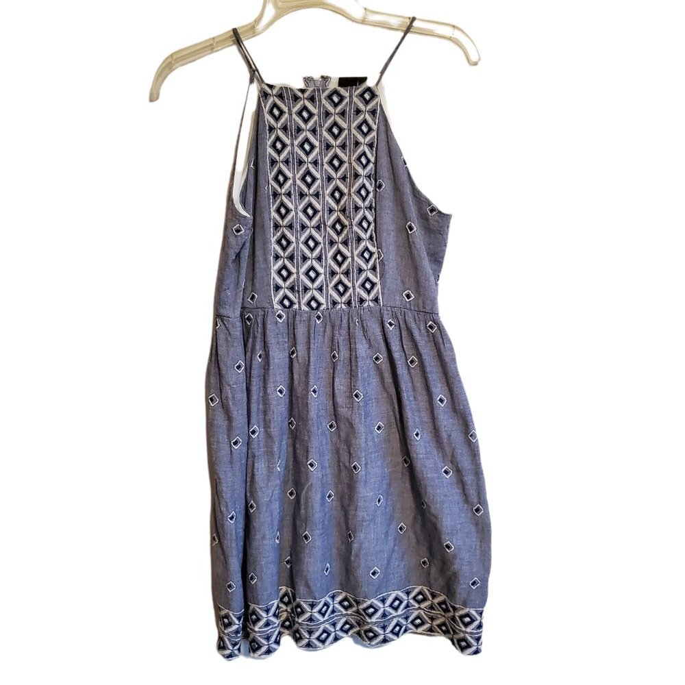 Embroidered Chambray Lined Cotton‎ Sun Dress Jr Size 9